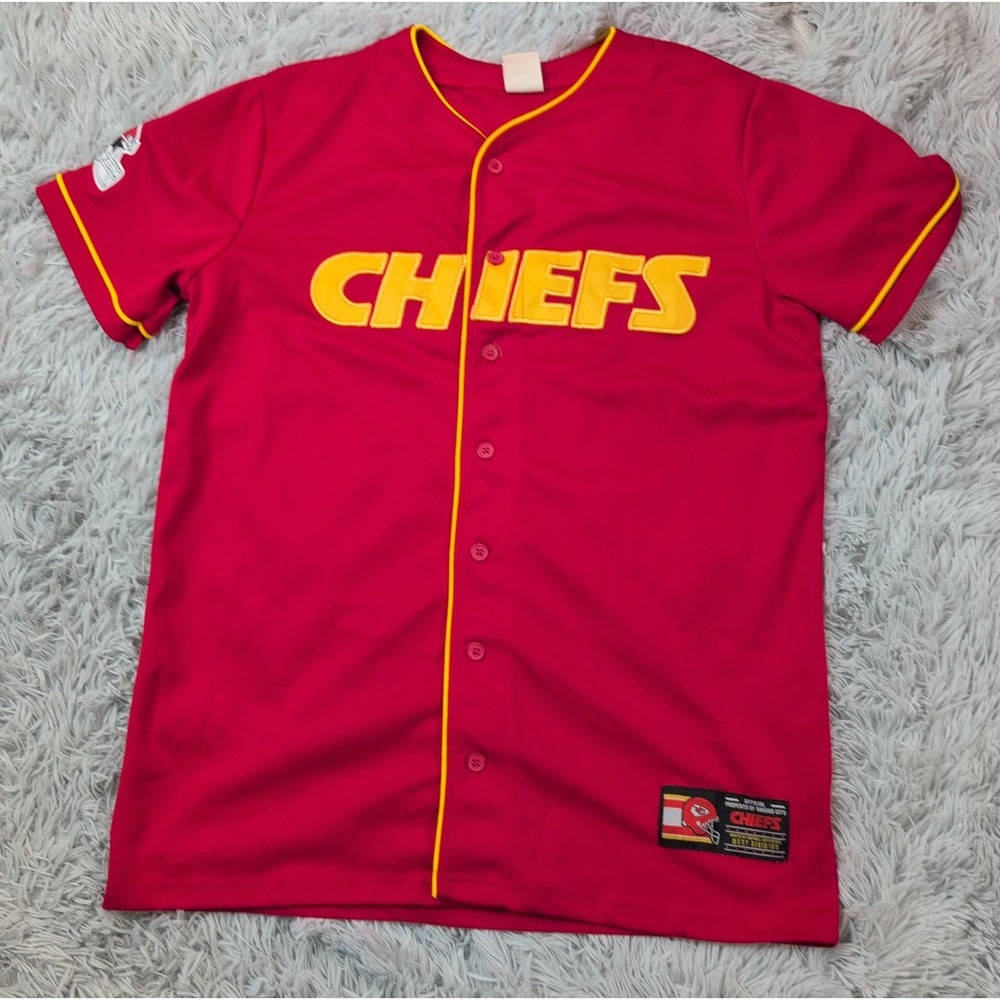 Kansas City Chiefs Shirt Mens M Red Jersey Button Up Embroidery